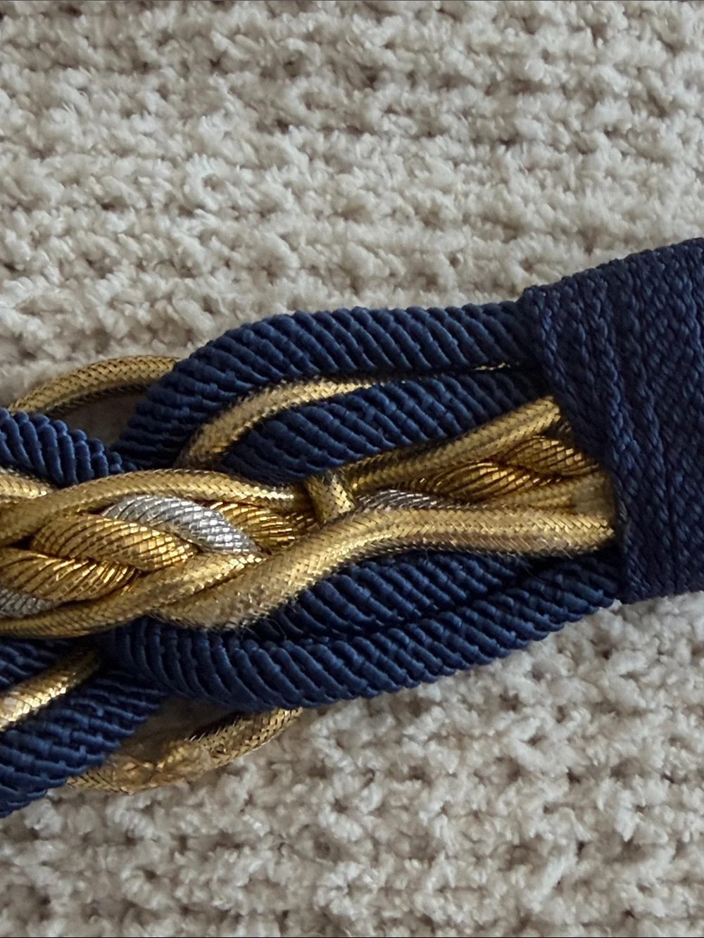 Navy and Gold Braided  Belt med to large Velcro adjustable